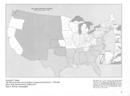 Grayscale United States Map showing the History of Congressional Districts from first book in 1982